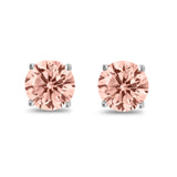 Butterfly Prong Round Casting Simulated Morganite CZ Stud Earrings 925 Sterling Silver