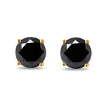Butterfly Prong Round Casting Yellow Tone, Simulated Black CZ Stud Earrings 925 Sterling Silver