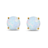 Butterfly Prong Round Casting Yellow Tone, Lab Created White Opal Stud Earrings 925 Sterling Silver