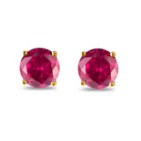 Butterfly Prong Round Casting Yellow Tone, Simulated Ruby CZ Stud Earrings 925 Sterling Silver