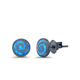 Spiral Swirl Stud Earrings Black Tone, Lab Created Blue Opal 925 Sterling Silver