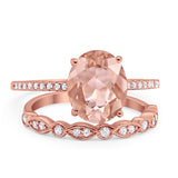 Infinity Wedding Piece Bridal Ring Oval Rose Tone, Simulated Morganite CZ 925 Sterling Silver