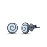 Spiral Swirl Stud Earrings Black Tone, Lab Created White Opal 925 Sterling Silver