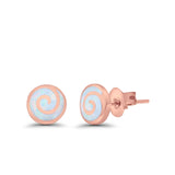 Spiral Swirl Stud Earrings Rose Tone, Lab Created White Opal 925 Sterling Silver