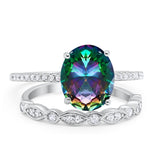 Infinity Wedding Piece Bridal Ring Oval Simulated Rainbow CZ 925 Sterling Silver