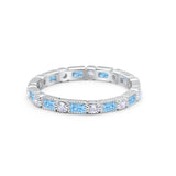 Full Eternity Wedding Baguette Round Simulated Aquamarine CZ 925 Sterling Silver