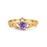 Irish Claddagh Heart Promise Ring Yellow Tone, Simulated Lavender CZ 925 Sterling Silver