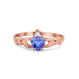 Irish Claddagh Heart Promise Ring Rose Tone, Simulated Tanzanite CZ 925 Sterling Silver