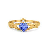 Irish Claddagh Heart Promise Ring Yellow Tone, Simulated Tanzanite CZ 925 Sterling Silver