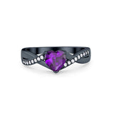 Infinity Accent Wedding Ring Heart Shape Black Tone, Simulated Amethyst CZ 925 Sterling Silver