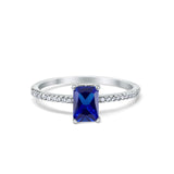 Art Deco Wedding Ring Simulated Blue Sapphire CZ 925 Sterling Silver