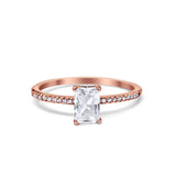 Art Deco Wedding Ring Rose Tone, Simulated CZ 925 Sterling Silver