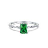 Art Deco Wedding Ring Simulated Green Emerald CZ 925 Sterling Silver