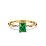 Art Deco Wedding Ring Yellow Tone, Simulated Green Emerald CZ 925 Sterling Silver