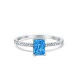 Art Deco Wedding Ring Simulated Blue Topaz CZ 925 Sterling Silver