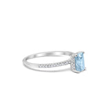 Art Deco Wedding Ring Simulated Aquamarine CZ 925 Sterling Silver