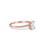 Art Deco Wedding Ring Rose Tone, Simulated CZ 925 Sterling Silver