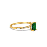 Art Deco Wedding Ring Yellow Tone, Simulated Green Emerald CZ 925 Sterling Silver