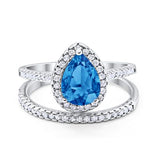 Teardrop Bridal Engagement Ring Simulated Blue Topaz CZ 925 Sterling Silver