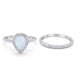 Teardrop Bridal Engagement Ring Lab Created White Opal 925 Sterling Silver