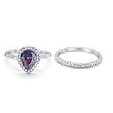 Teardrop Bridal Engagement Ring Simulated Rainbow CZ 925 Sterling Silver