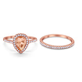 Teardrop Bridal Engagement Ring Rose Tone, Simulated Morganite Cubic Zirconia 925 Sterling Silver