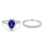Teardrop Bridal Engagement Ring Simulated Blue Sapphire CZ 925 Sterling Silver