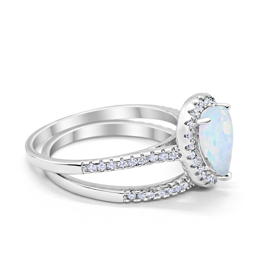 Teardrop Bridal Engagement Ring Lab Created White Opal 925 Sterling Silver