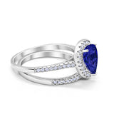 Teardrop Bridal Engagement Ring Simulated Blue Sapphire CZ 925 Sterling Silver