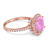 Halo Cushion Wedding Ring Rose Tone, Simulated Pink Morganite CZ 925 Sterling Silver
