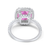 Halo Cushion Wedding Ring Simulated Pink CZ 925 Sterling Silver