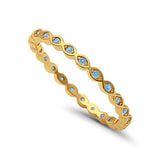 Full Eternity Stackable Ring Yellow Tone, Simulated Aquamarine CZ 925 Sterling Silver