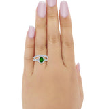 Two Piece Vintage Style Simulated Green Emerald CZ Wedding Ring 925 Sterling Silver