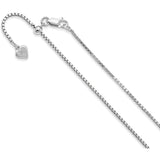 .9MM Adjustable Box Rhodium Chain .925 Solid Sterling Silver Sizes 22"