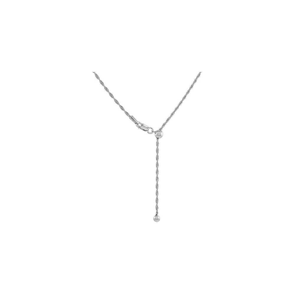 1.4MM Adjustable Rhodium Finished Rope Chain .925 Sterling Silver Sizes 22"