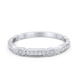 14K White Gold Stacking Eternity Vintage 3mm Wedding Band Natural Diamond Engagement Ring 0.10ct G SI-Size 6.5