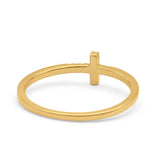 14K Gold Petite Dainty Religous Sideways Cross Ring Round Natural Diamond 0.04ct G SI - Size 6.5