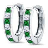 Half Eternity Hoop Earrings Princess Cut Simulated Green Emerald CZ 925 Sterling Silver (14mm)