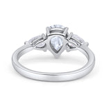 Three Stone Teardrop Pear Art Deco Simulated Cubic Zirconia Engagement Ring 925 Sterling Silver