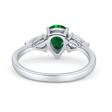 Three Stone Teardrop Pear Art Deco Simulated Green Emerald CZ Engagement Ring 925 Sterling Silver