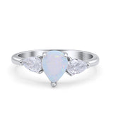 Three Stone Teardrop Pear Art Deco Lab Created White Opal Engagement Ring 925 Sterling Silver