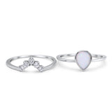 Bridal Set Two Piece Vintage Teardrop Lab White Opal Art Deco Wedding Engagement Ring 925 Sterling Silver