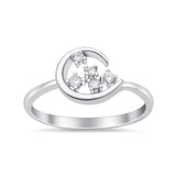 Fashionable Universe Cute Moon Engagement Ring Round Simulated Cubic Zirconia 925 Sterling Silver