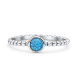 Beaded Band Round Thumb Ring Oxidized Statement Fashion Ring Lab Created Blue Opal 925 Sterling Silver