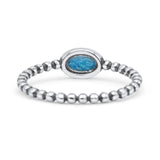 Beaded Oxidized Thumb Ring Oval Statement Fashion Ring Band Lab Created Blue Opal 925 Sterling Silver