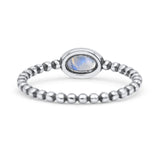 Beaded Oxidized Thumb Ring Oval Statement Fashion Ring Band Simulated Moonstone 925 Sterling Silver