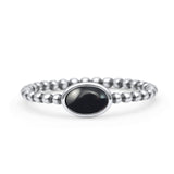 Beaded Oxidized Thumb Ring Oval Statement Fashion Ring Band Simulated Black Onyx 925 Sterling Silver