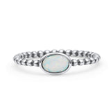 Beaded Oxidized Thumb Ring Oval Statement Fashion Ring Band Lab Created White Opal 925 Sterling Silver