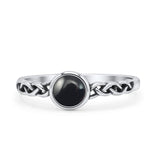 Celtic Style Round Thumb Ring Oxidized Statement Fashion Ring Band Simulated Black Onyx 925 Sterling Silver