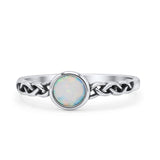 Celtic Style Round Thumb Ring Oxidized Statement Fashion Ring Band Lab Created White Opal 925 Sterling Silver